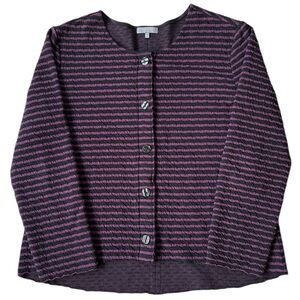 EUC Habitat Textured Button Front Top Black Plum Size Small